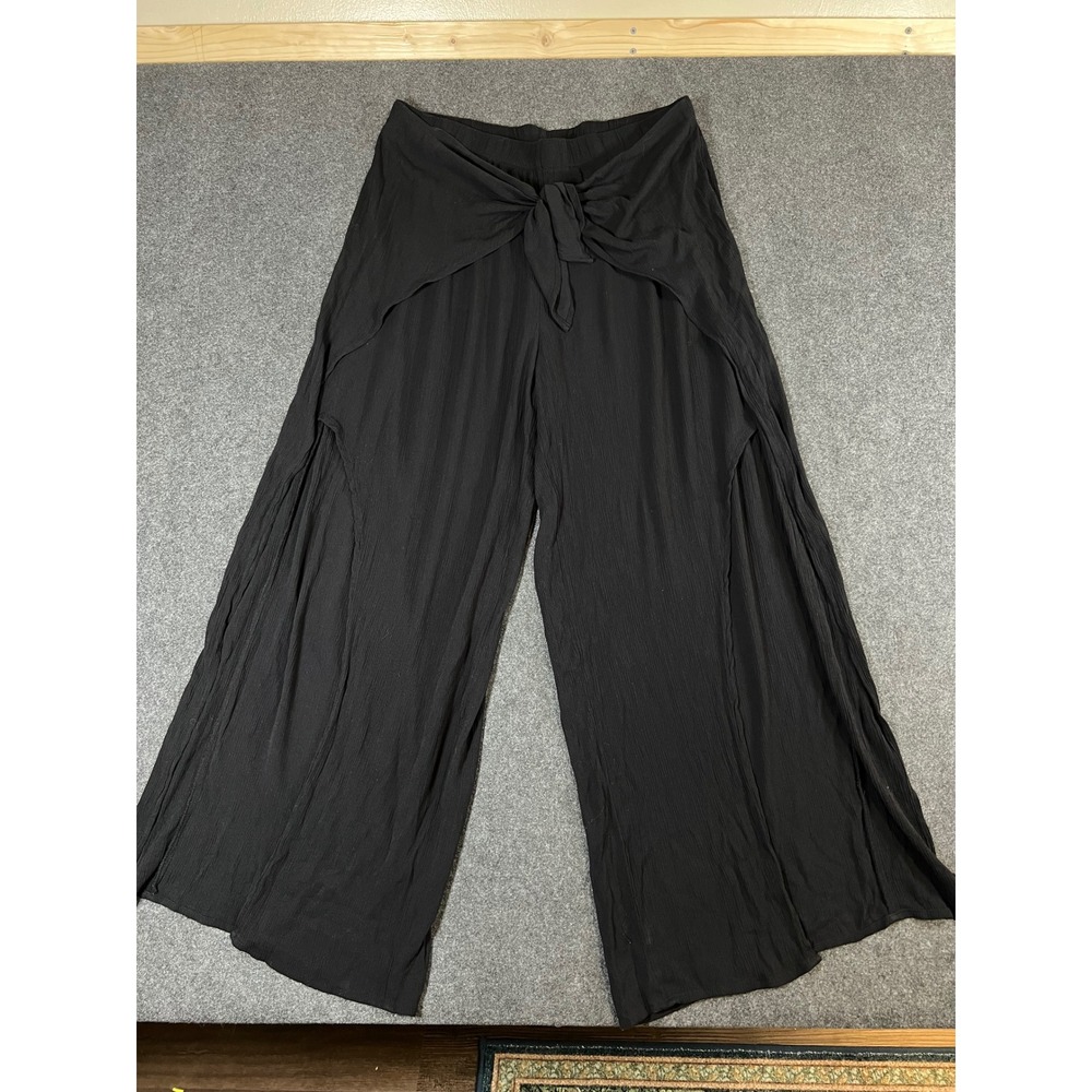 Kona Sol Black Wide Leg Beach Cover Up Pants Side Slit Front Tie XL